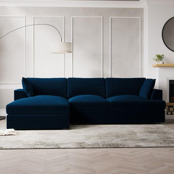 Elegant Dark Blue Velvet L-Shaped Sofa - 240x150x45x85 cm - Swedish Wood By Alhome - Zrafh.com - Your Destination for Baby & Mother Needs in Saudi Arabia