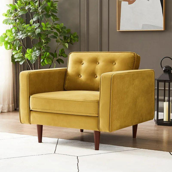 Bright Yellow Velvet Chair Swedish Wood By Alhome - Zrafh.com - Your Destination for Baby & Mother Needs in Saudi Arabia