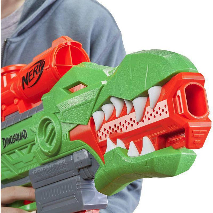 DinoSquad Rex-Rampage Motorized Dart Blaster With 20 Darts T-Rex Dinosaur Design From Nerf Green And Red - 81.2x27.2x7.62 cm - F0807 - ZRAFH