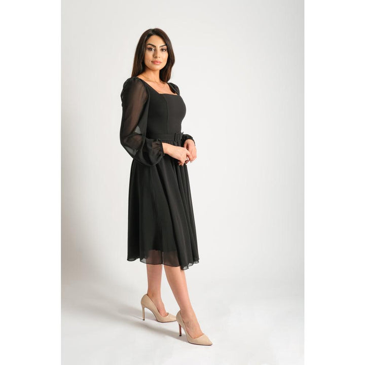 Londonella Women's Short Evening Dress With Long Sleeves & Elegant Waist Belt - 100222 - Zrafh.com - Your Destination for Baby & Mother Needs in Saudi Arabia