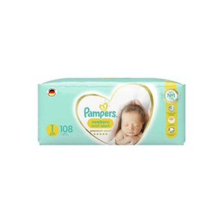 Pampers Premium Care - Size 1 - Newborn - 2-5 kg - Mega Pack - 108 Diapers - Zrafh.com - Your Destination for Baby & Mother Needs in Saudi Arabia