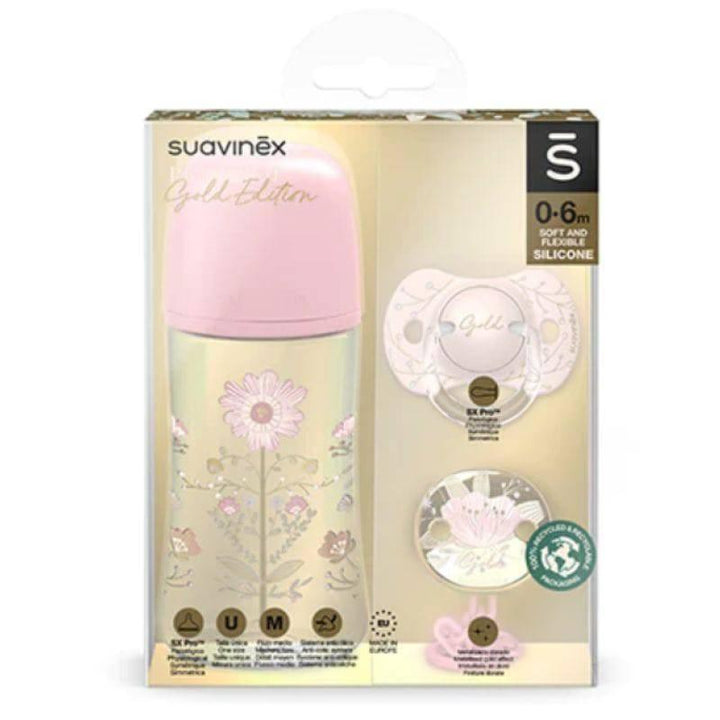 Suavinex Baby Bottle + Soother + Clip Set - 270 ml - 3 Pieces - Pink - ZRAFH