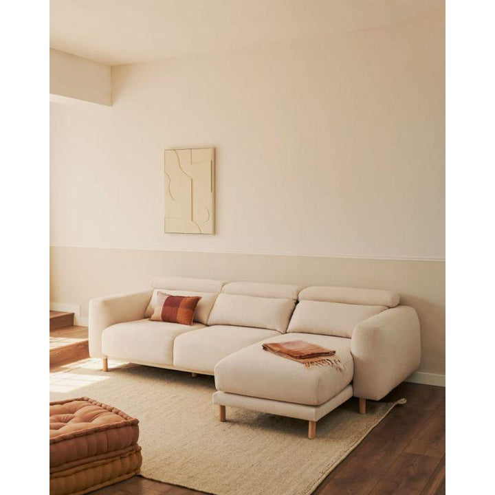 Beige Suede Wood L-Shape Sofa - Size: 270x160x85x85, Material: Linen By Alhome - 110112211 - Zrafh.com - Your Destination for Baby & Mother Needs in Saudi Arabia