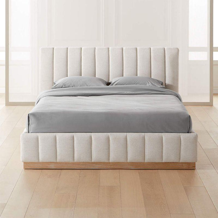 Ivory Majesty: Super King Bed in Swedish Wood with Chenille Fabric, Color Ivory, Dimensions 200x200x140 by Alhome - Zrafh.com - Your Destination for Baby & Mother Needs in Saudi Arabia