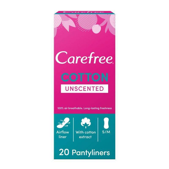 Carefree Panty Liners, Cotton, Unscented - 20 Pieces - ZRAFH