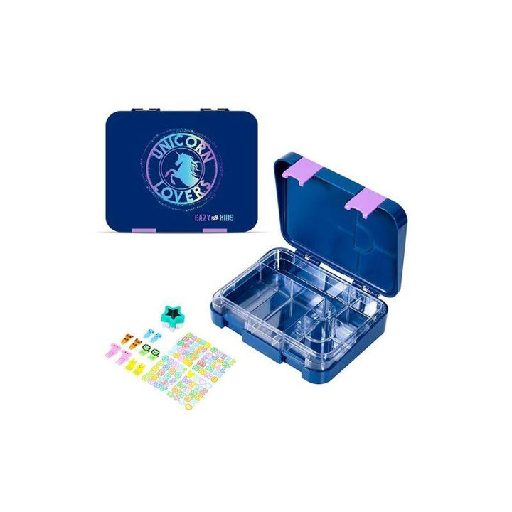 Eazy Kids 6 And 4 Convertible Bento Lunch Box With Sandwich Cutter Set - Unicorn Lover Blue - Zrafh.com - Your Destination for Baby & Mother Needs in Saudi Arabia