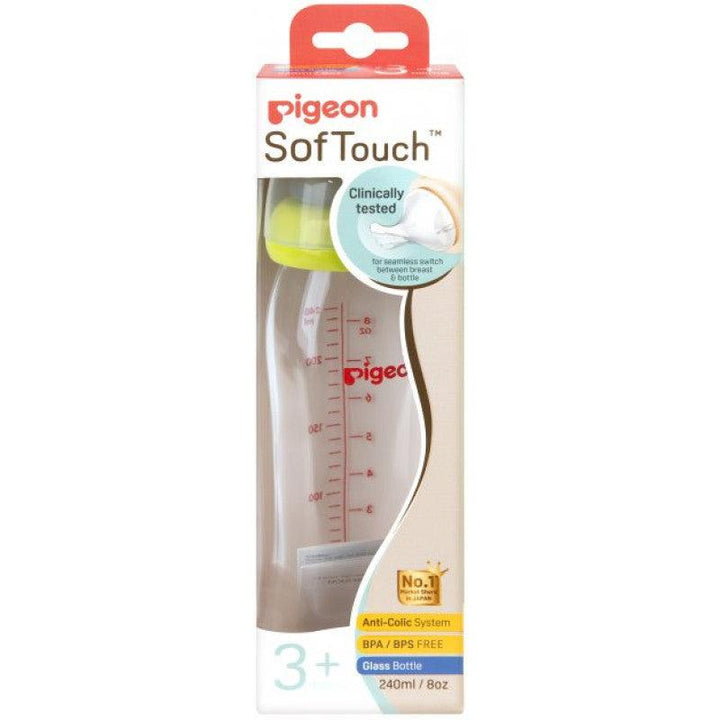 Pigeon Softouch Wide Neck Peristaltic Plus Glass Bottle - Plain - 240 ml - Zrafh.com - Your Destination for Baby & Mother Needs in Saudi Arabia