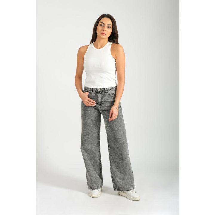 Londonella Women's Mid-waisted Jeans With Wide Legs Design - Grey - 100207 - Zrafh.com - Your Destination for Baby & Mother Needs in Saudi Arabia