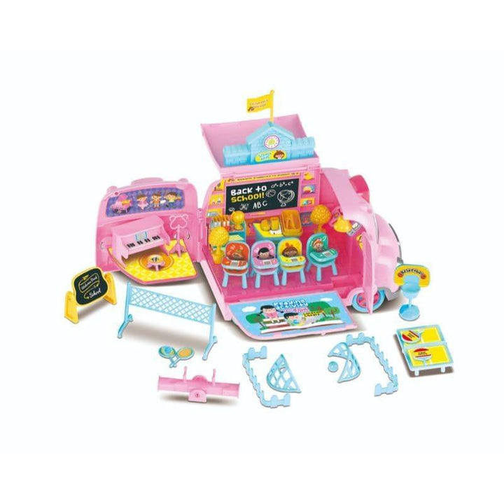School Bus Dolls Set With School Tools Pink - 48x26x42 cm 32-1801916 - ZRAFH