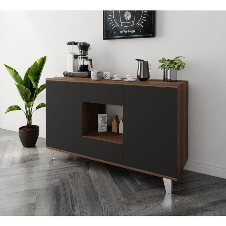 Black and Brown Coffee Corner with Two Doors and Two Sliding Drawers By Alhome - Zrafh.com - Your Destination for Baby & Mother Needs in Saudi Arabia