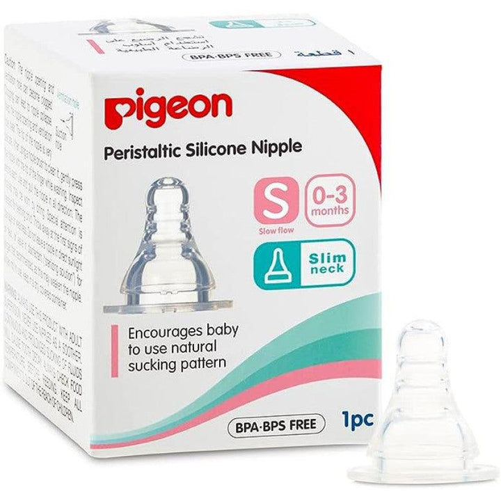 Pigeon Peristaltic Slim Neck Silicone Nipple - S - 0-3 Months - Zrafh.com - Your Destination for Baby & Mother Needs in Saudi Arabia