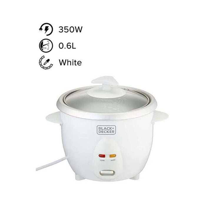 Black And Decker Rice Cooker With Lid - 0.6 L - 350 W - White - Zrafh.com - Your Destination for Baby & Mother Needs in Saudi Arabia