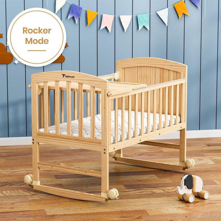 Teknum 7in1 Convertible Kids Bed And Bedside Crib With Mattress And Mosquito net - Natural Wood - Zrafh.com - Your Destination for Baby & Mother Needs in Saudi Arabia