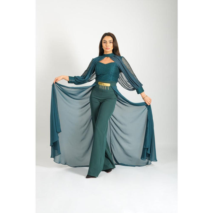 Londonella Women's Long Split Sleeve Wide Leg Jumpsuit with High Waisted Belt - 100254 - Zrafh.com - Your Destination for Baby & Mother Needs in Saudi Arabia