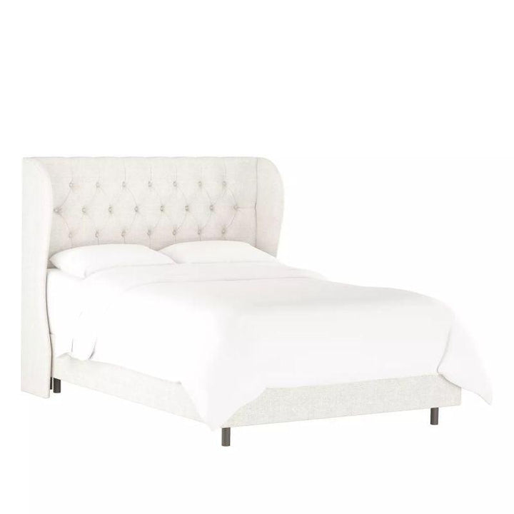 Ivory Linen Elegance: Swedish Wood Super King Bed (200x200x140) by Alhome - Zrafh.com - Your Destination for Baby & Mother Needs in Saudi Arabia