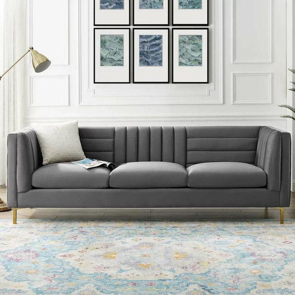 Sophisticated Gray Velvet 3-Seater Sofa Swedish Wood By Alhome - Zrafh.com - Your Destination for Baby & Mother Needs in Saudi Arabia