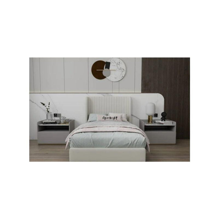 Off White Velvet Single Bed Size 120x200 By Alhome - 110110054 - Zrafh.com - Your Destination for Baby & Mother Needs in Saudi Arabia