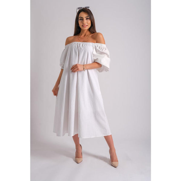 Londonella Women's half Lantern Sleeves Off-shoulder style Long Dress - White - 100199 - Zrafh.com - Your Destination for Baby & Mother Needs in Saudi Arabia