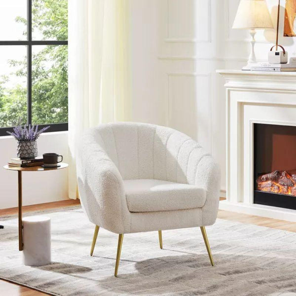 Modern Comfortable Boucle Arm Chair - White - 80x85x85 cm - By Alhome - Zrafh.com - Your Destination for Baby & Mother Needs in Saudi Arabia