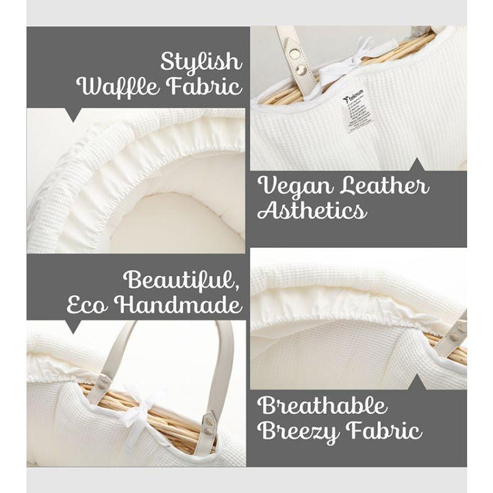 Teknum Infant Wicker Moses Basket With White Waffle Beddings - Zrafh.com - Your Destination for Baby & Mother Needs in Saudi Arabia