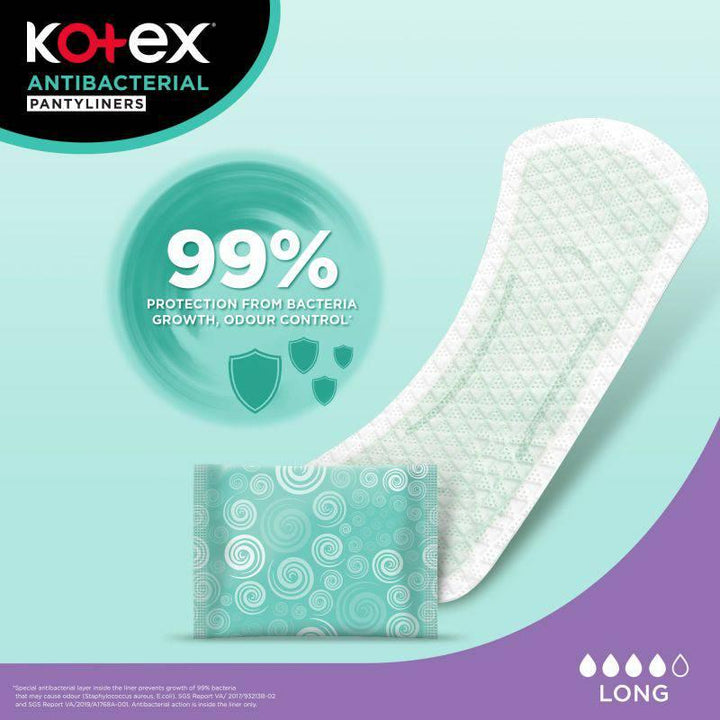 kotex Antibacterial Cotton Long Panty Liners - 20 Pads - ZRAFH