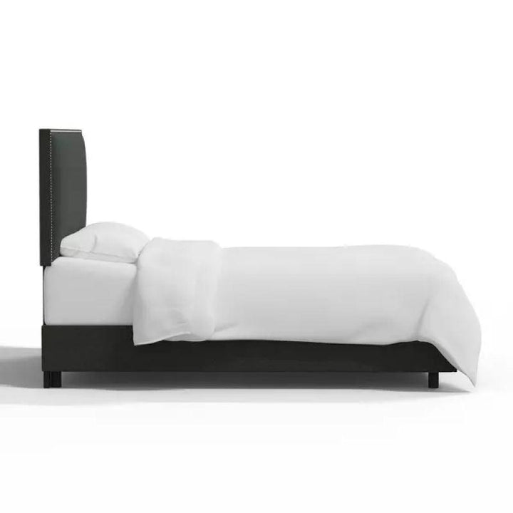 Midnight Beauty: Single Bed in Swedish Wood with Linen Fabric, Color Black, Dimensions 120x200x140 by Alhome - Zrafh.com - Your Destination for Baby & Mother Needs in Saudi Arabia