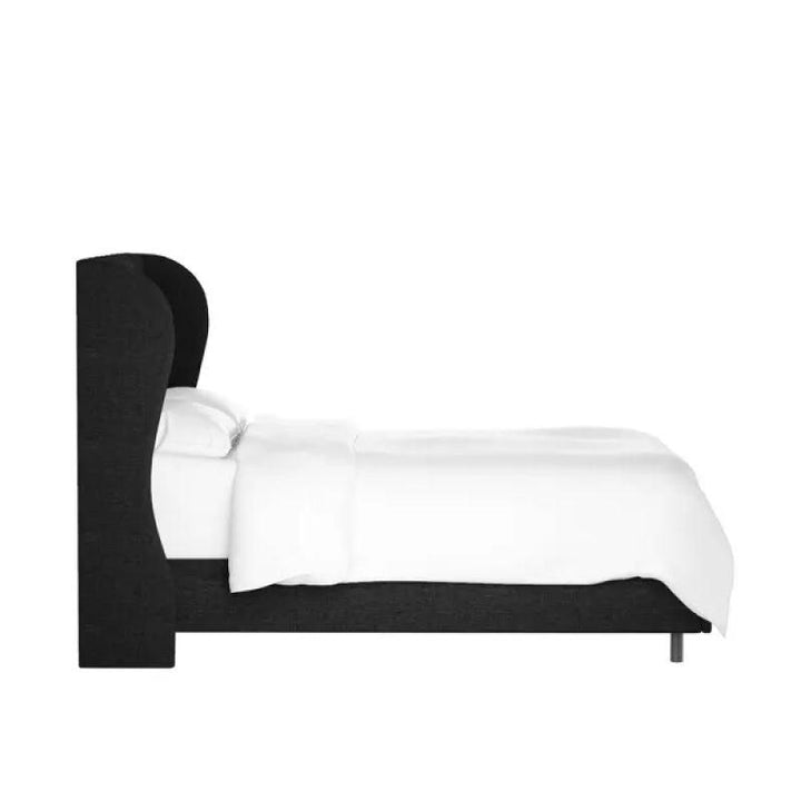 Black Linen Tranquility: Swedish Wood Super King Bed (200x200x140) by Alhome - Zrafh.com - Your Destination for Baby & Mother Needs in Saudi Arabia