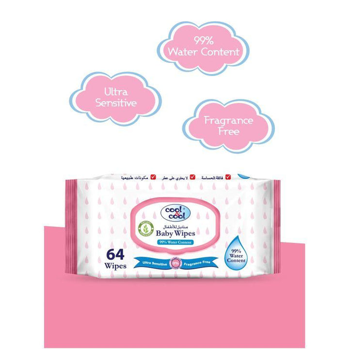 Cool & Cool 99.9 Percent Water Content Baby Wipes Pack of 10 - 640 Pieces - Zrafh.com - Your Destination for Baby & Mother Needs in Saudi Arabia