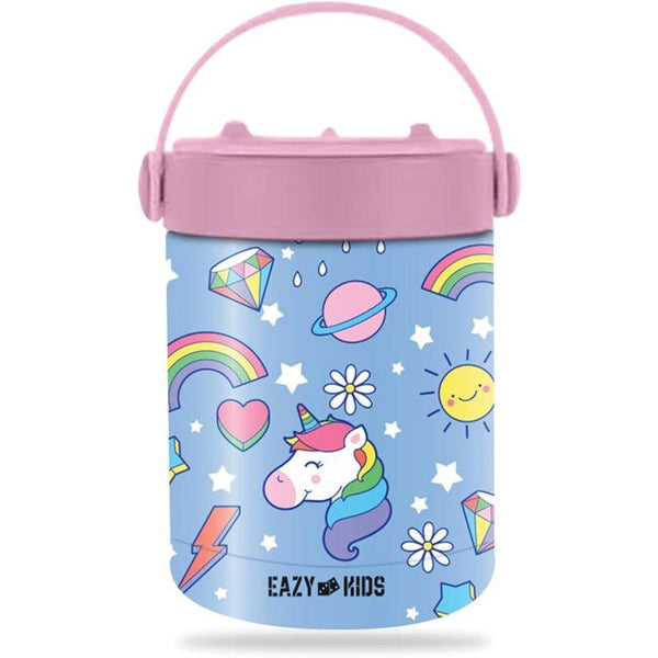 Eazy Kids 4 Compartment Bento Lunch Box With Lunch Bag And Steel Food Jar Unicorn - Blue - Zrafh.com - Your Destination for Baby & Mother Needs in Saudi Arabia
