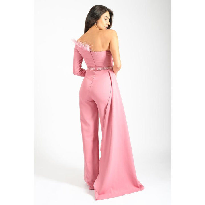 Londonella Women's Off Shoulder Wide Leg Jumpsuit with High Waisted Belt - Pink - 100260 - Zrafh.com - Your Destination for Baby & Mother Needs in Saudi Arabia