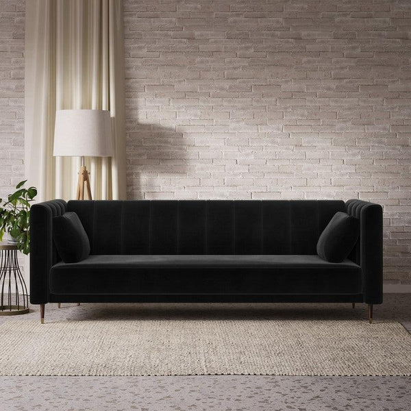 Eternal Elegance: Black Velvet 2-Seater Sofa By Alhome - Zrafh.com - Your Destination for Baby & Mother Needs in Saudi Arabia