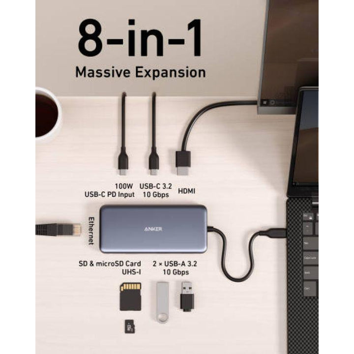 Anker 555 PowerExpand USB-C Hub 8-in-1 - 100W - Black - A8355H11 - ZRAFH
