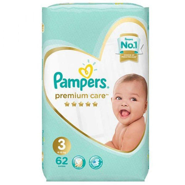Pampers Premium Care Taped Diapers - Size 3 - 62 Pieces - Zrafh.com - Your Destination for Baby & Mother Needs in Saudi Arabia