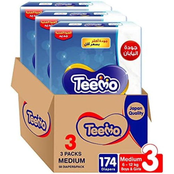 Teemo Compressed Diamond Pad Diapers Medium - 6 - 12 kg - Mega Box 174 Diapers - Size 3 - Zrafh.com - Your Destination for Baby & Mother Needs in Saudi Arabia