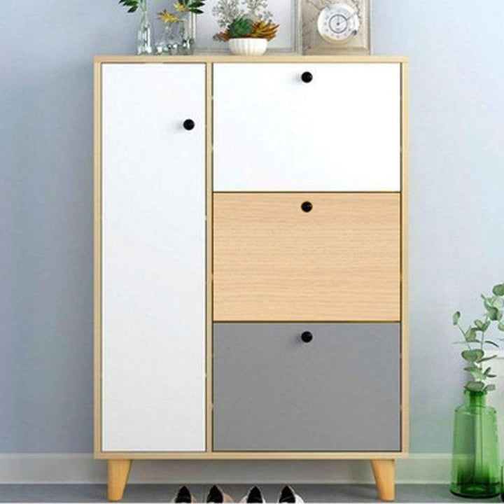 Beige Shoe Cabinet with White and Grey By Alhome - Zrafh.com - Your Destination for Baby & Mother Needs in Saudi Arabia