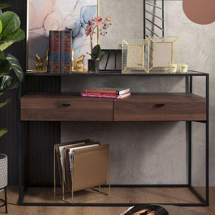 Brown Iron Console with Brown Drawers By Alhome - Zrafh.com - Your Destination for Baby & Mother Needs in Saudi Arabia