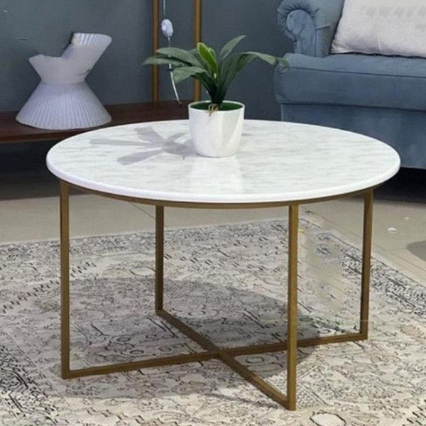 Iron and Marble Wood Coffee Table Gold - 84x50 cm By Alhome - Zrafh.com - Your Destination for Baby & Mother Needs in Saudi Arabia