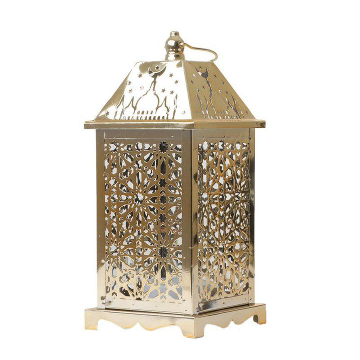 Steel Square Ramadan Lantern With Led Lighting - Gold - 27X12X12 Cm - By Family Ship - 600007816 - Zrafh.com - Your Destination for Baby & Mother Needs in Saudi Arabia