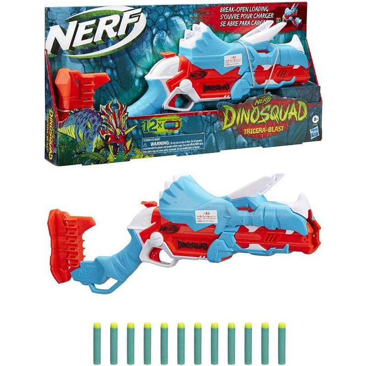 DinoSquad Tricera-Blast Dart Blaster With 12 Darts Triceratops Dinosaur Design From Nerf Blue And Red - 32x10.73x3 cm - F0803 - ZRAFH