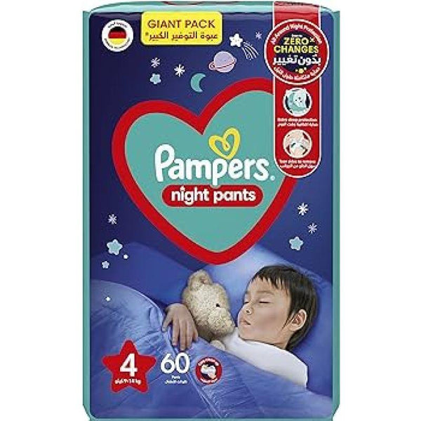 Pampers Baby-Dry Night Pants Diapers for All Around Night Protection Size 4 - 60 Diaper Count - Zrafh.com - Your Destination for Baby & Mother Needs in Saudi Arabia