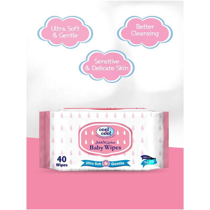 Cool & Cool Baby Wipes Pack of 4 - 160 Pieces - Zrafh.com - Your Destination for Baby & Mother Needs in Saudi Arabia