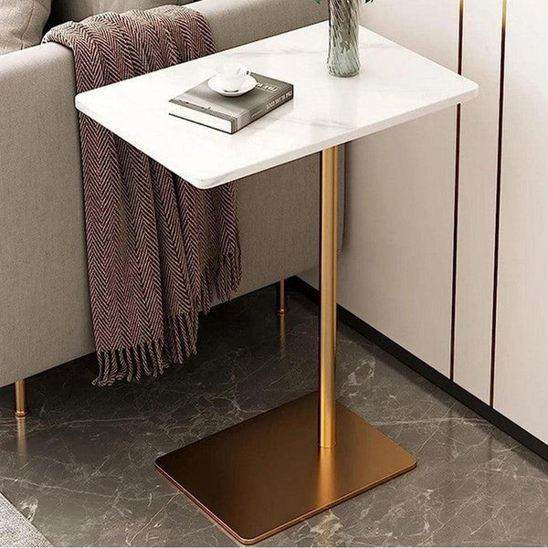 Marble Wood Side Table Gold and White - 45x30x55 cm By Alhome - Zrafh.com - Your Destination for Baby & Mother Needs in Saudi Arabia