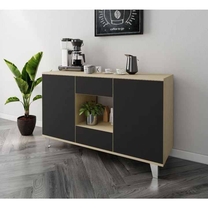 Black and Beige Coffee Corner with Two Doors and Two Sliding Drawers By Alhome - Zrafh.com - Your Destination for Baby & Mother Needs in Saudi Arabia