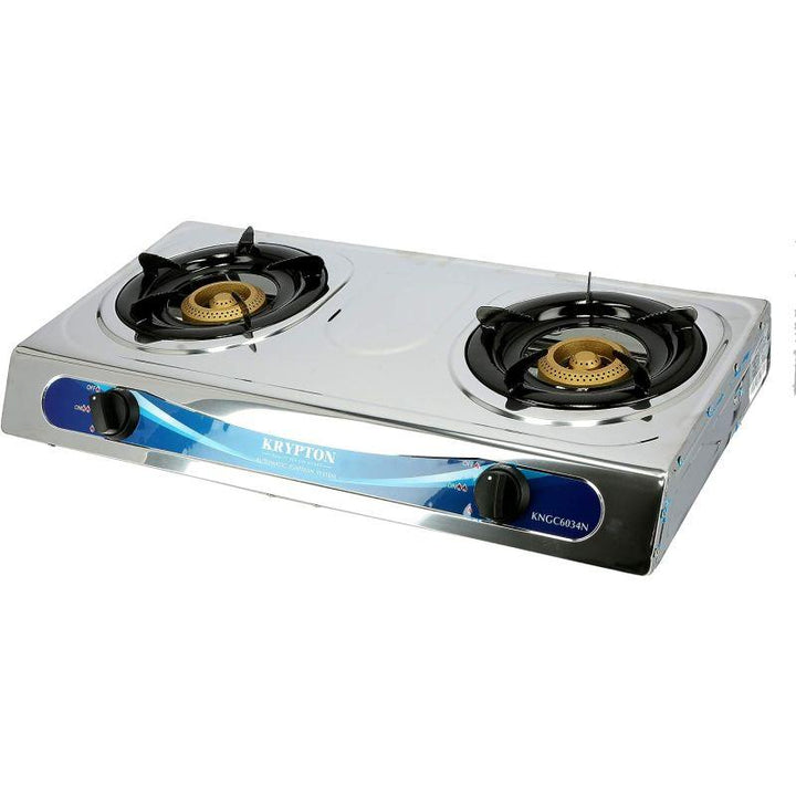 Krypton Stainless Steel Double Gas Burner with 2 Burner Stainless Steel Frame - KNGC6034 - Zrafh.com - Your Destination for Baby & Mother Needs in Saudi Arabia