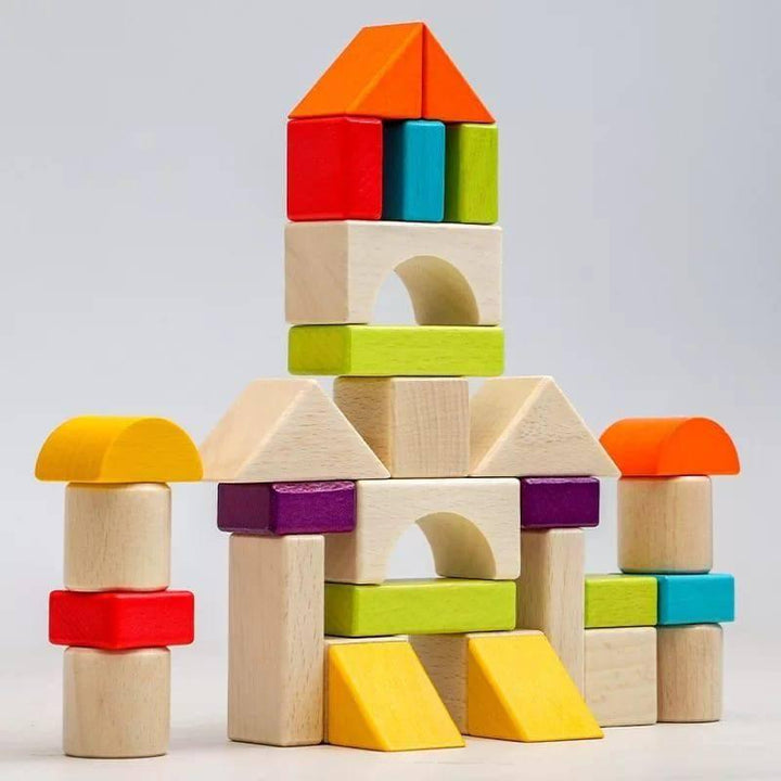 30 Pieces Wooden Building Blocks Shape Recognition Thinking Color Exercise 21x15.2x4.5 cm By Baby Love - 33-2248 - ZRAFH