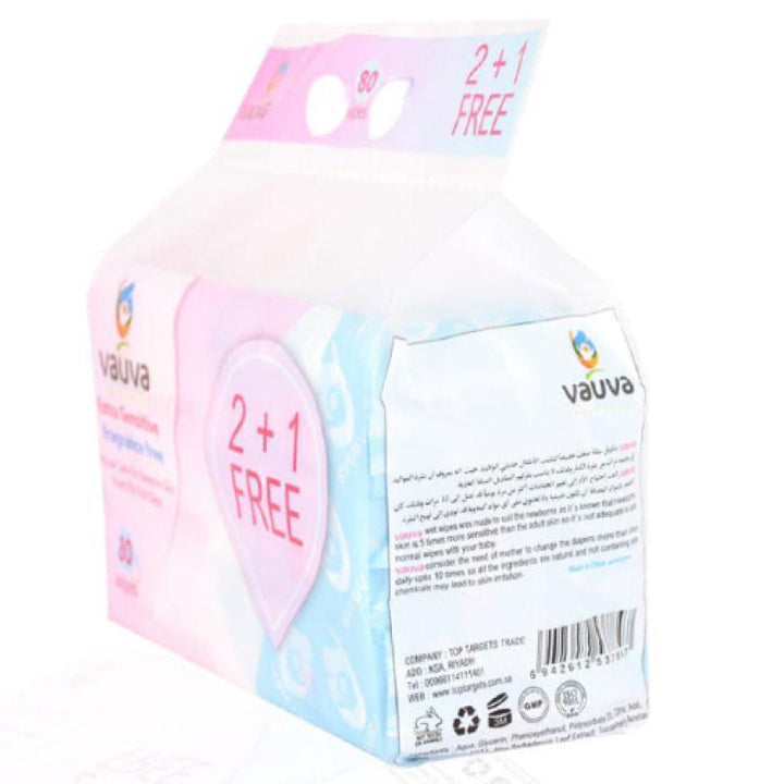 Vauva Baby Wipes With Lid 45 GSM 100% Cottong 3 Bags - (2+1) - ZRAFH