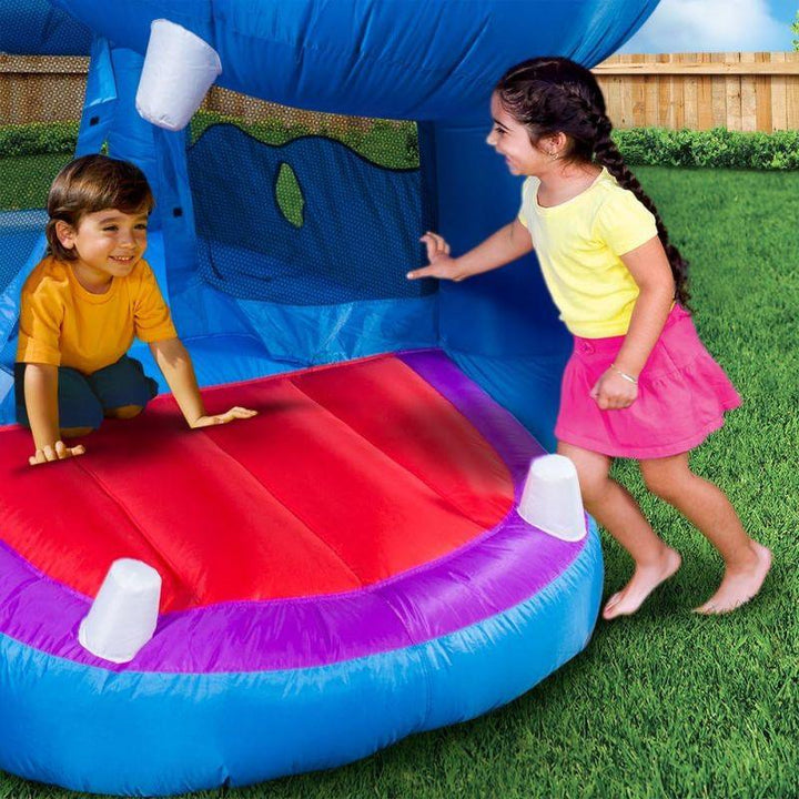 Banzai Happy Hippo Inflatable Bouncer - Blue - 292.1x213.36x203.2 cm - Zrafh.com - Your Destination for Baby & Mother Needs in Saudi Arabia