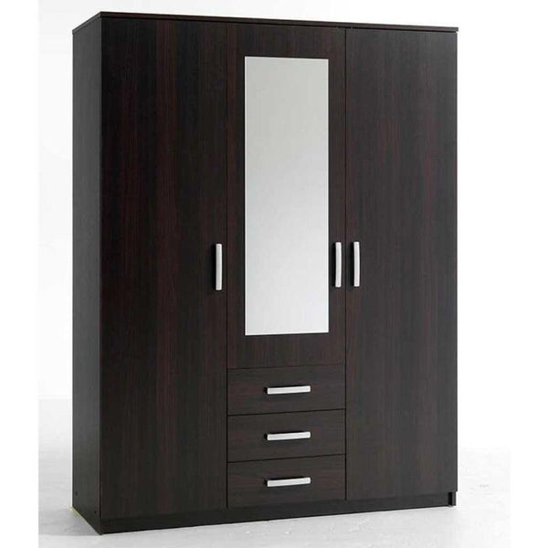 Wardrobe with 3 Doors, 3 Drawers, and Mirror, Black By Alhome - Zrafh.com - Your Destination for Baby & Mother Needs in Saudi Arabia