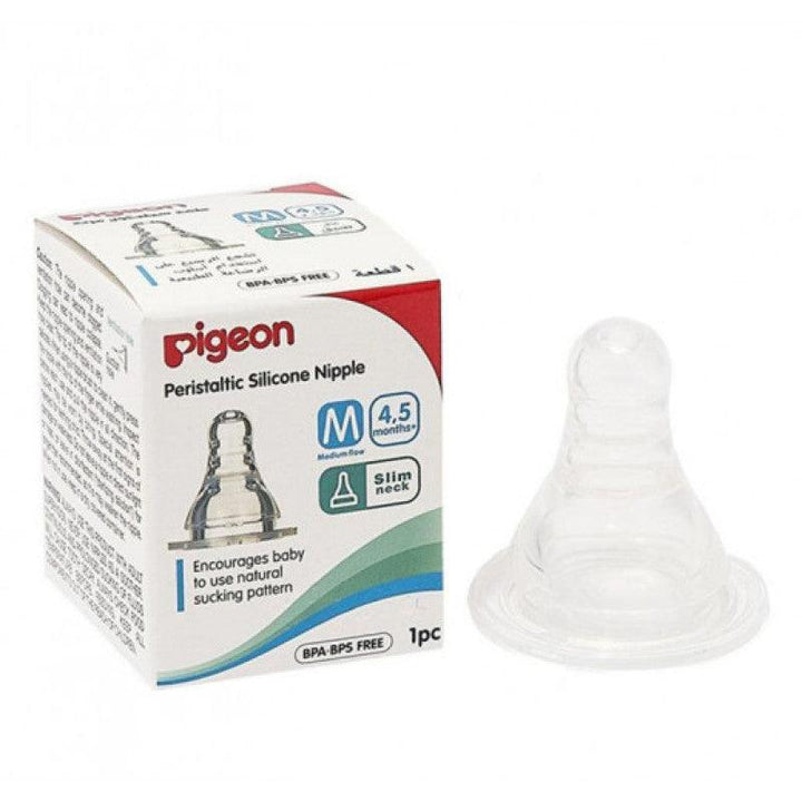 Pigeon Peristaltic Slim Neck Silicone Nipple - Medium flow - 4-5 Months - Zrafh.com - Your Destination for Baby & Mother Needs in Saudi Arabia