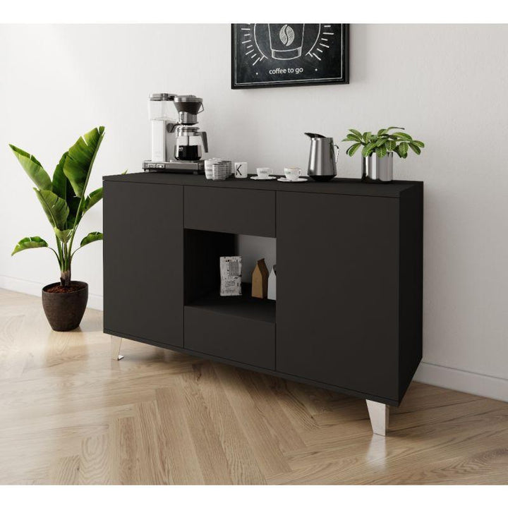 Black Coffee Corner with Two Doors and Two Sliding Drawers By Alhome - Zrafh.com - Your Destination for Baby & Mother Needs in Saudi Arabia